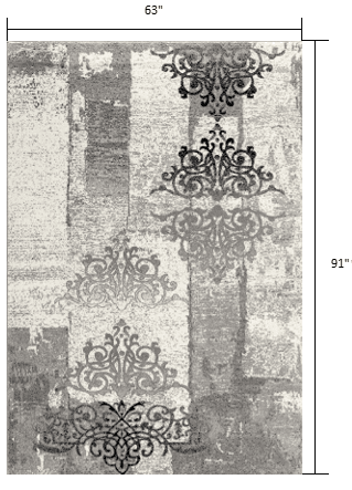 5' X 7' Gray Damask Dhurrie Area Rug - Homeroots - Flyclothing LLC