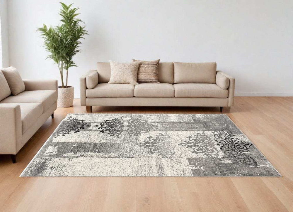 6' X 9' Gray Damask Dhurrie Area Rug - Homeroots - Flyclothing LLC