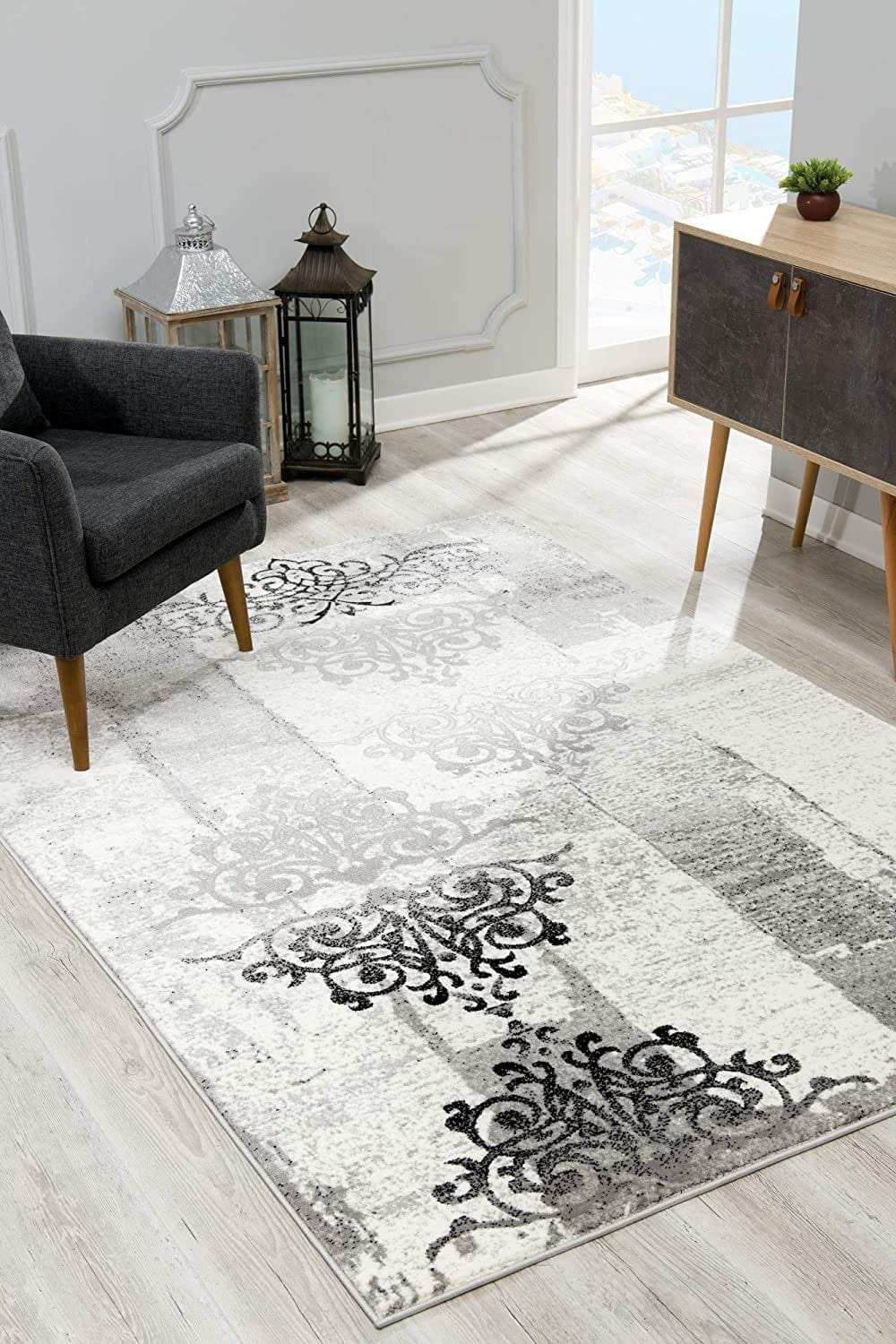 8' X 10' Gray Damask Dhurrie Area Rug - Homeroots - Flyclothing LLC