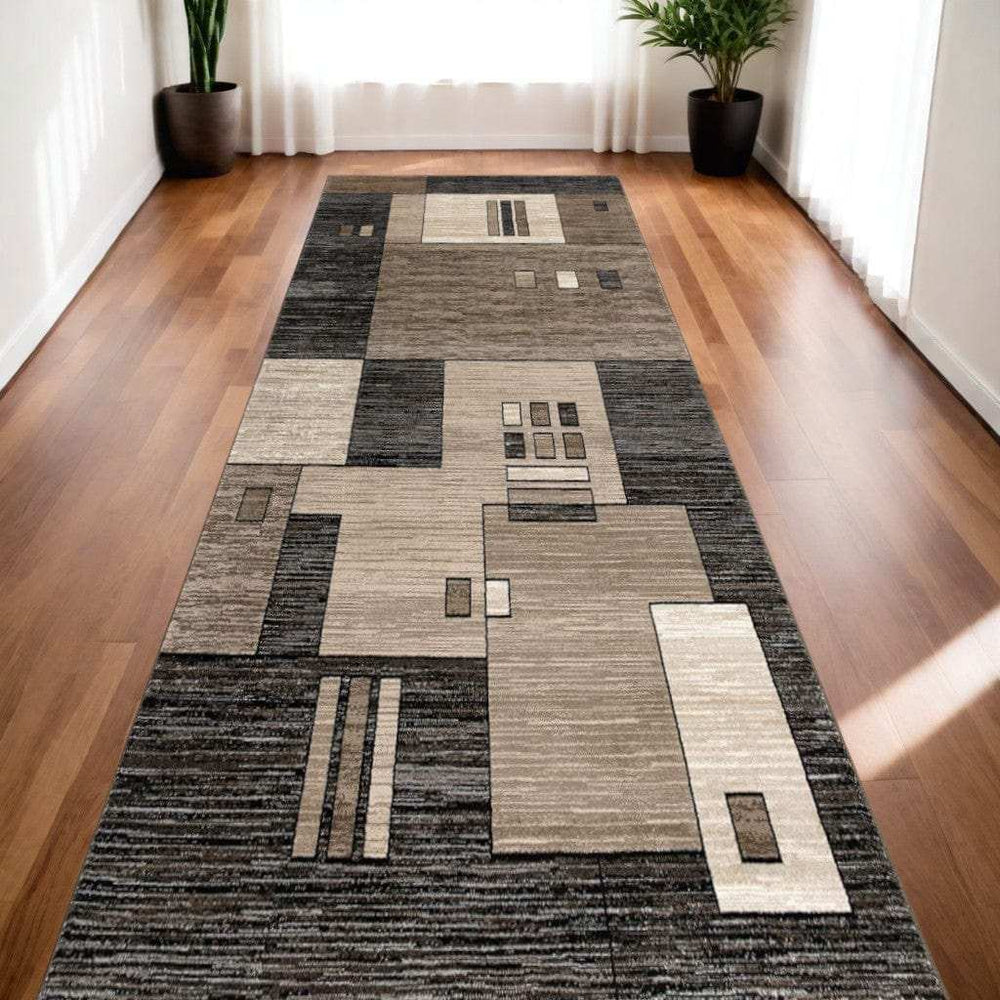 13' Runner Beige Abstract Dhurrie Runner Rug - Homeroots - Flyclothing LLC