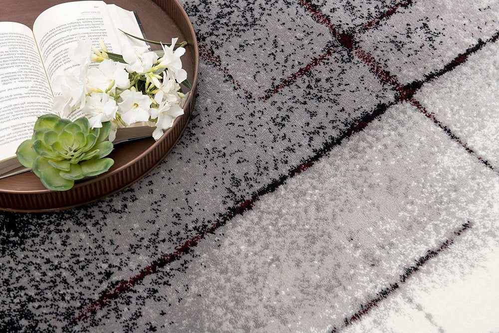 2' X 6' Gray And Burgundy Abstract Area Rug - Homeroots - Flyclothing LLC