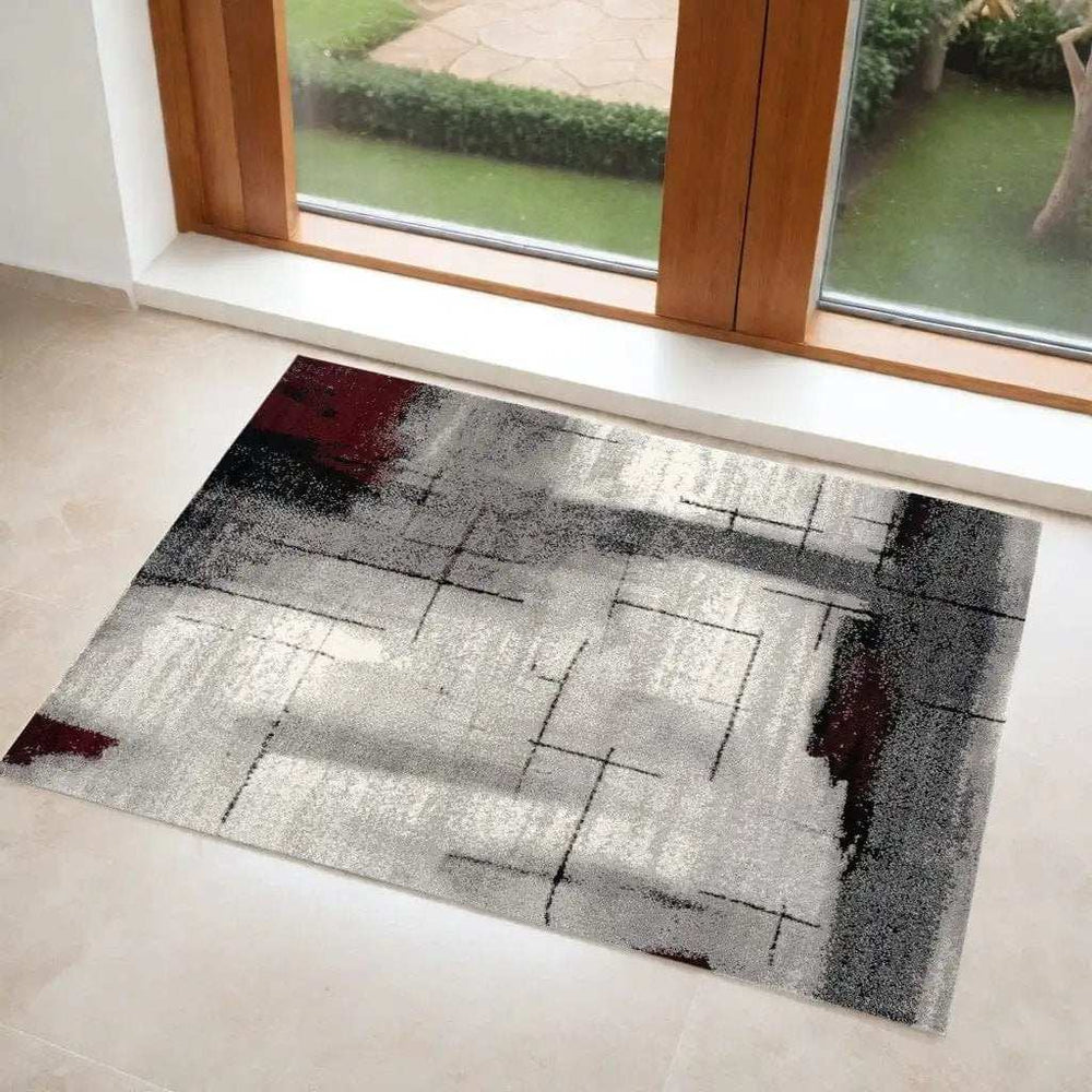 3' X 5' Gray And Burgundy Abstract Area Rug - Homeroots - Flyclothing LLC