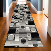 13' Runner Gray Abstract Dhurrie Runner Rug - Homeroots