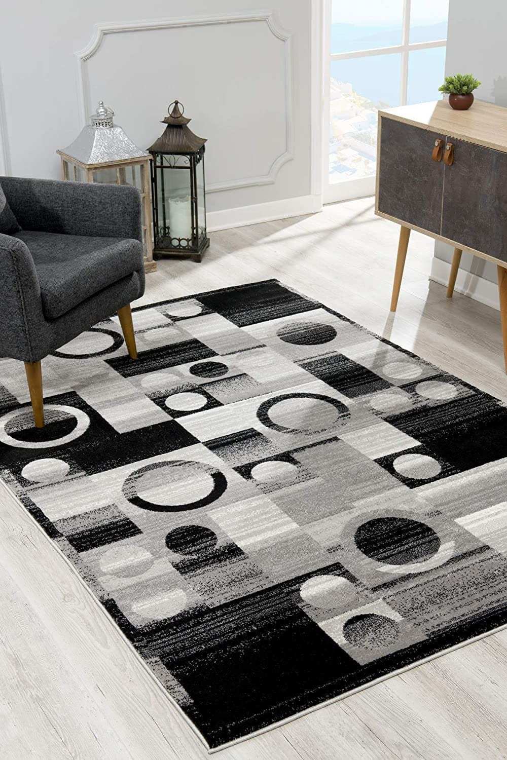4' X 6' Gray Blocks And Rings Area Rug - Homeroots - Flyclothing LLC