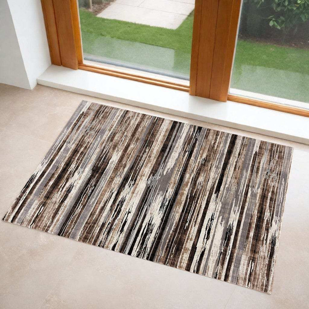 3' X 5' Beige Striped Power Loom Area Rug - Homeroots - Flyclothing LLC