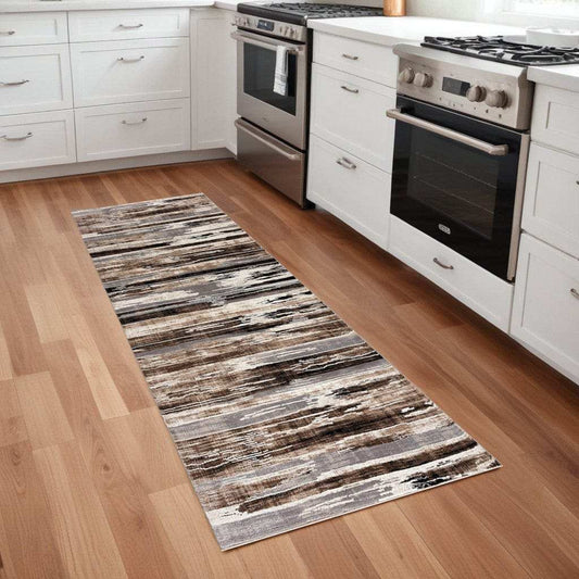 8' Beige Striped Dhurrie Runner Rug - Homeroots - Flyclothing LLC