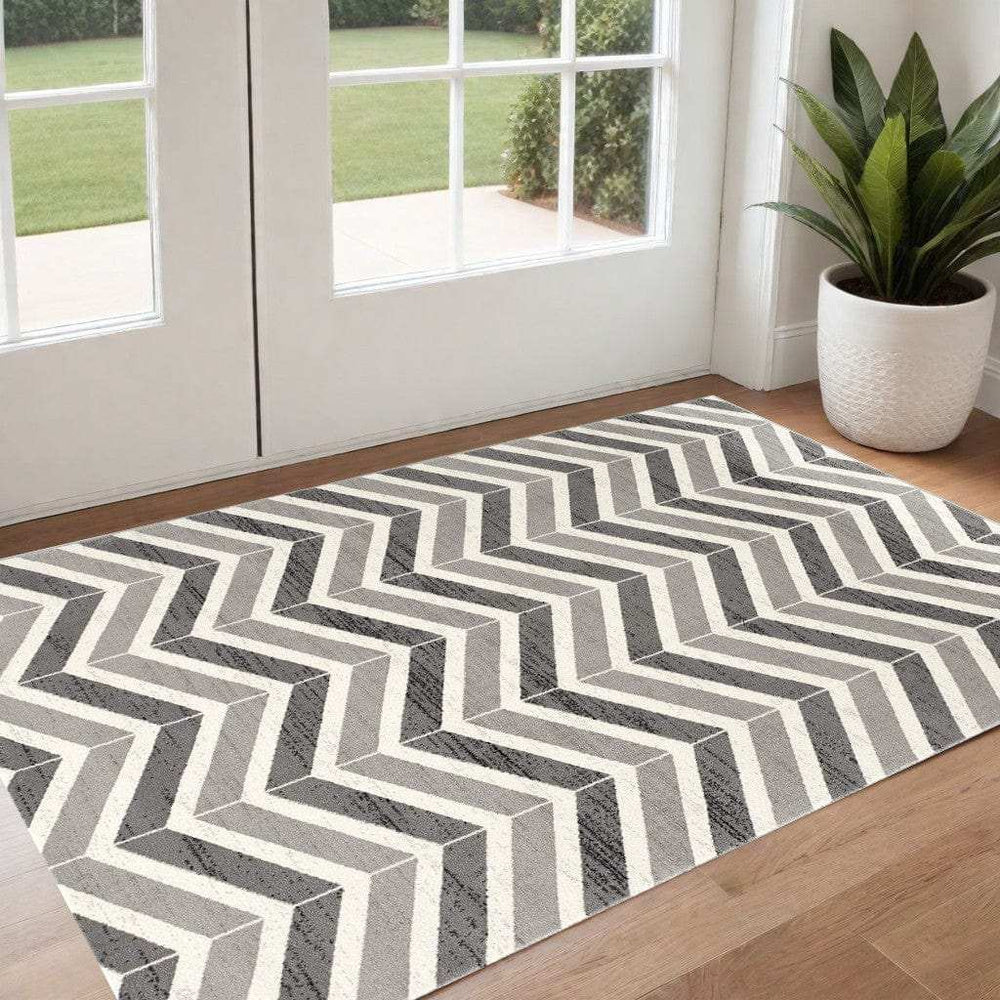3' X 5' Gray Chevron Power Loom Area Rug - Homeroots - Flyclothing LLC