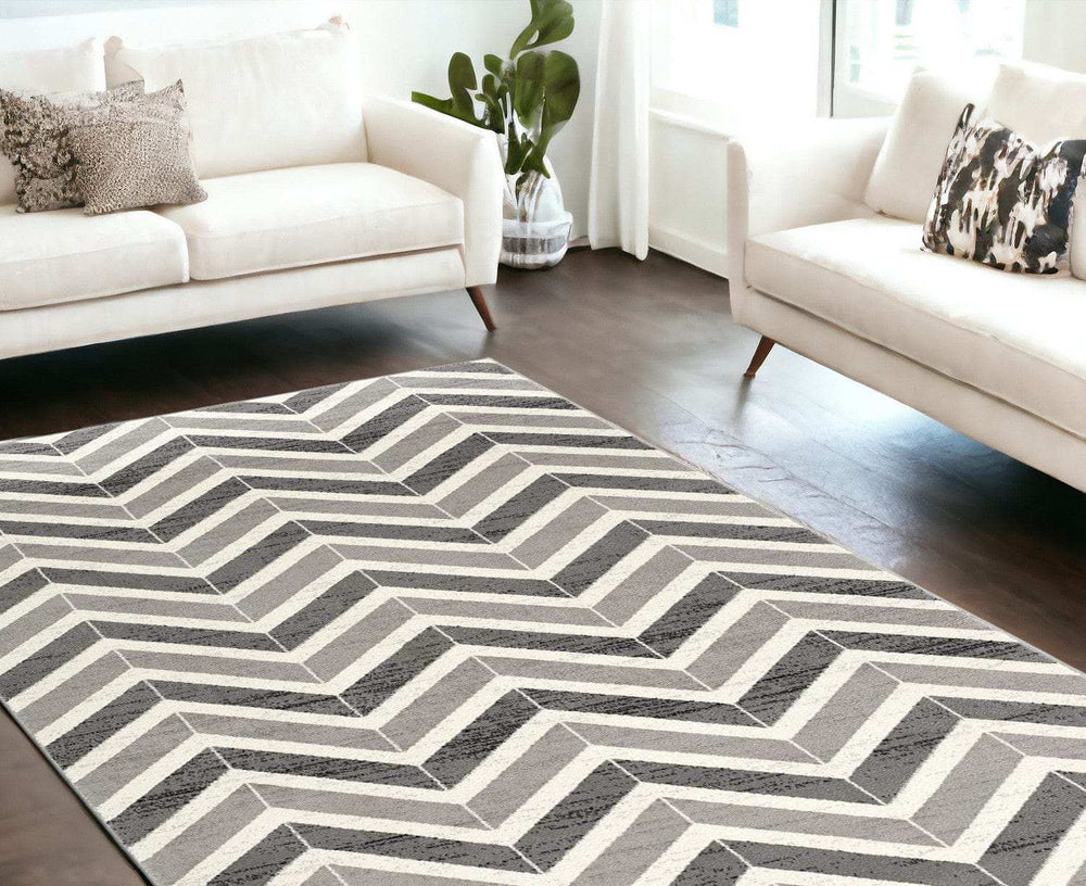 7' X 9' Gray Chevron Dhurrie Area Rug - Homeroots - Flyclothing LLC