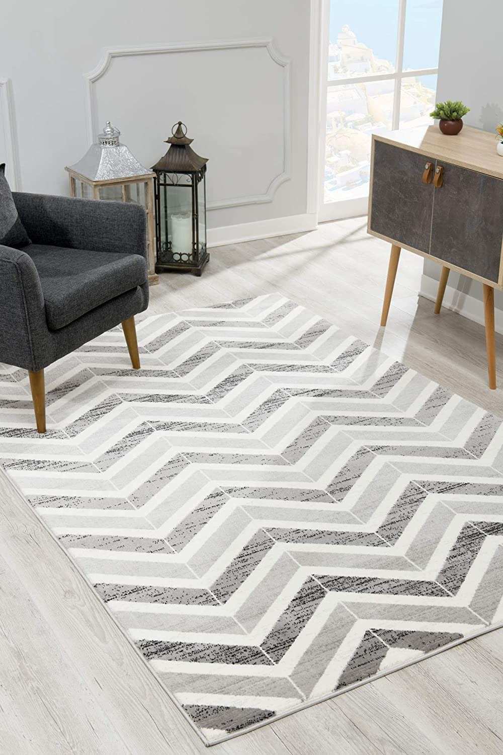8' X 11' Gray Chevron Dhurrie Area Rug - Homeroots - Flyclothing LLC