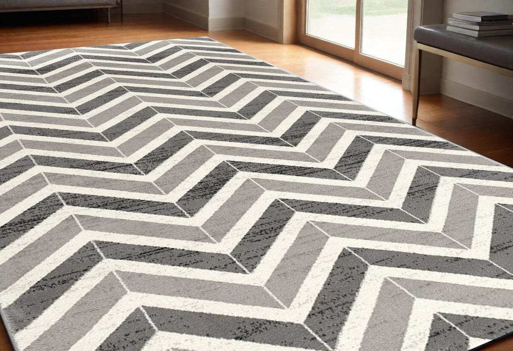 8' X 11' Gray Chevron Dhurrie Area Rug - Homeroots - Flyclothing LLC