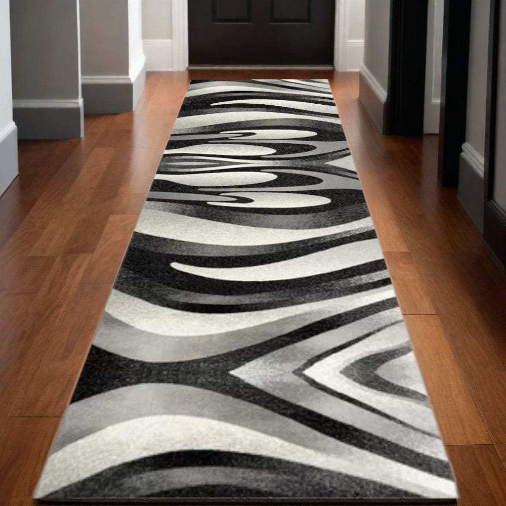 10' Gray Abstract Power Loom Runner Rug - Homeroots - Flyclothing LLC