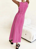 Contrast Stitching Round Neck Sleeveless Midi Dress - Trendsi - Flyclothing LLC