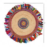 Natural Jute Multicolored Medallion Area Rug With Fringe - Homeroots - Flyclothing LLC