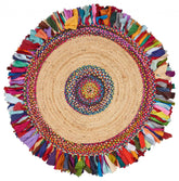 Natural Jute Multicolored Medallion Area Rug With Fringe - Homeroots - Flyclothing LLC