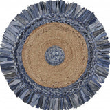 Denim And Natural Jute Fringed Round Rug - Homeroots - Flyclothing LLC