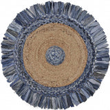 Denim And Natural Jute Fringed Round Rug - Homeroots - Flyclothing LLC