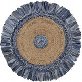 Denim And Natural Jute Fringed Round Rug - Homeroots - Flyclothing LLC