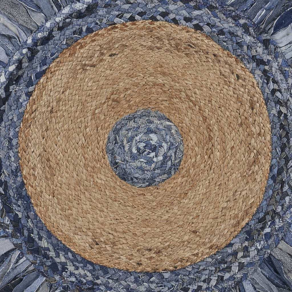 Denim And Natural Jute Fringed Round Rug - Homeroots - Flyclothing LLC