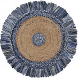Denim And Natural Jute Fringed Round Rug - Homeroots - Flyclothing LLC