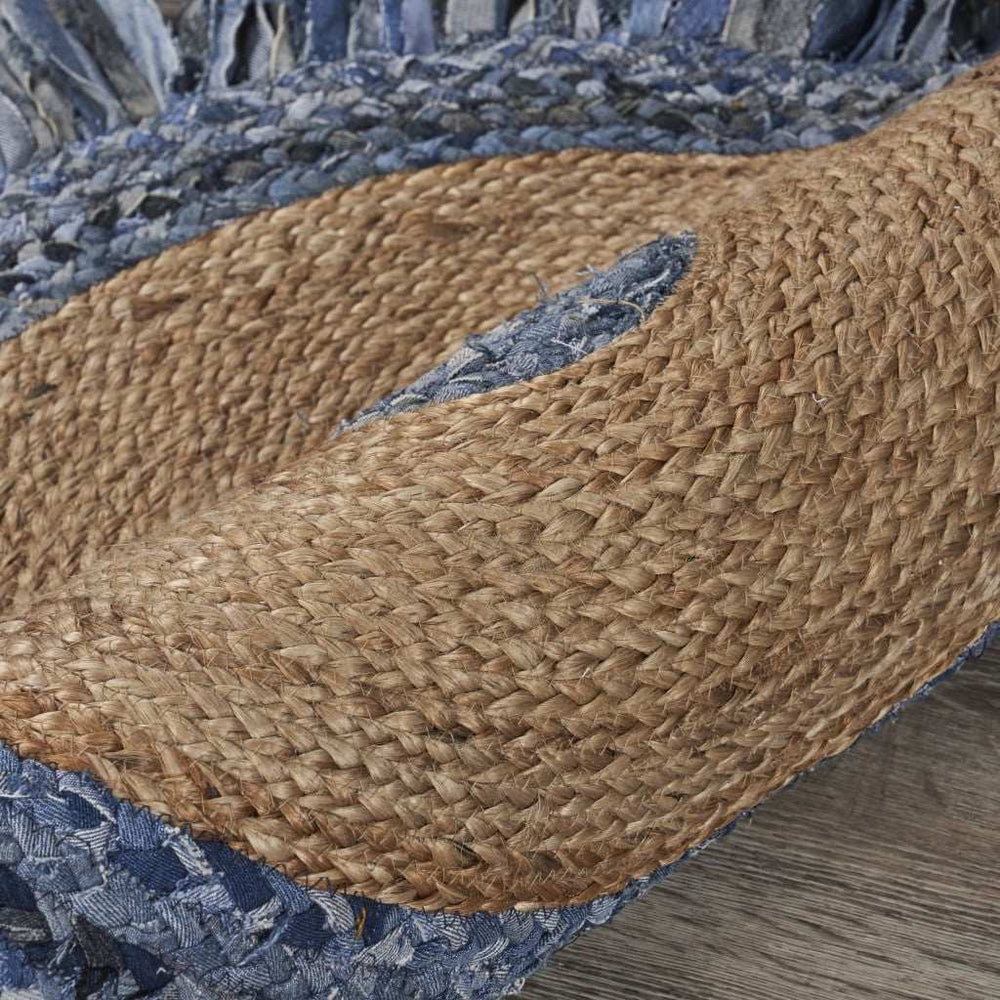 Denim And Natural Jute Fringed Round Rug - Homeroots - Flyclothing LLC