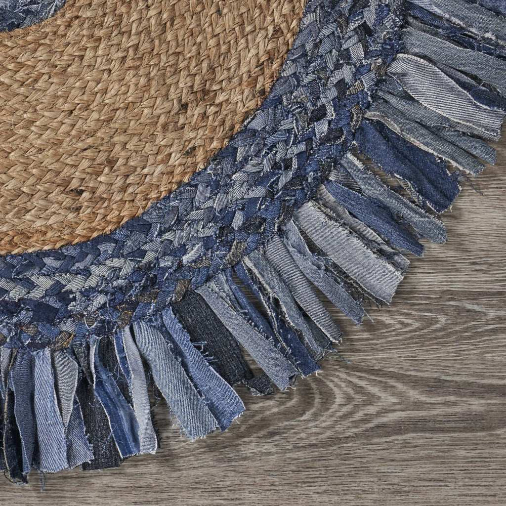 Denim And Natural Jute Fringed Round Rug - Homeroots - Flyclothing LLC