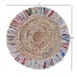 Bleached Multicolored Chindi And Natural Jute Fringed Round Rug - Homeroots - Flyclothing LLC