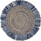 Denim And Natural Jute Round Swirl Fringed Rug - Homeroots - Flyclothing LLC