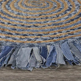 Denim And Natural Jute Round Swirl Fringed Rug - Homeroots - Flyclothing LLC