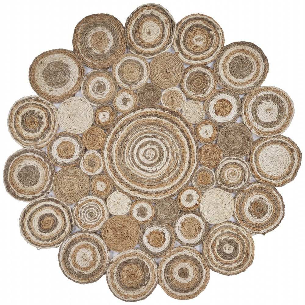Multi-Toned Intricate Circle Natural Jute Area Rug - Homeroots - Flyclothing LLC
