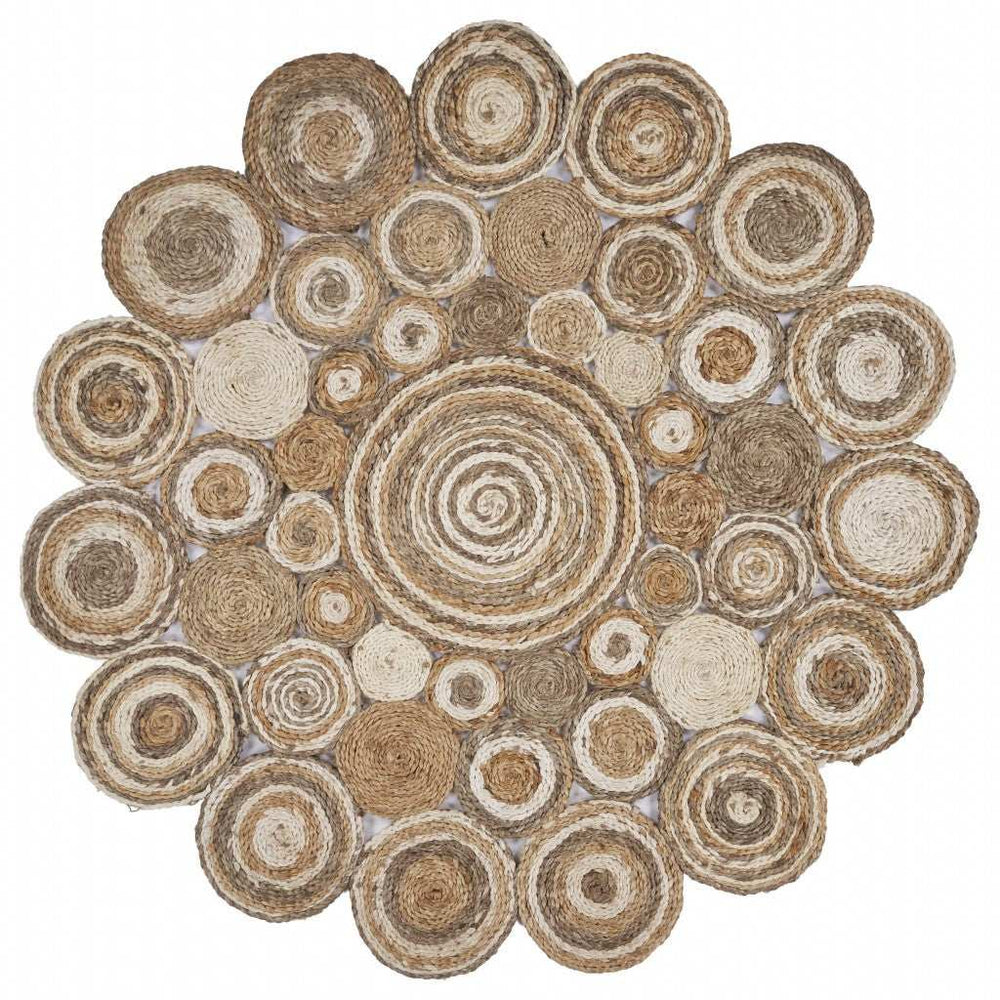 Multi-Toned Intricate Circle Natural Jute Area Rug - Homeroots - Flyclothing LLC