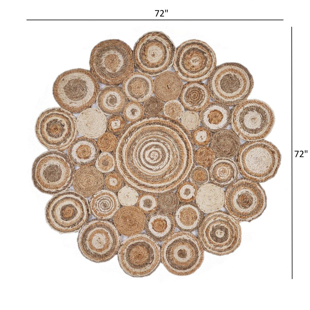 Multi-Toned Intricate Circle Natural Jute Area Rug - Homeroots - Flyclothing LLC