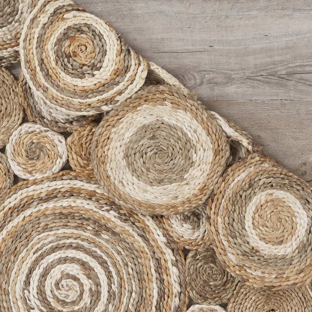 Multi-Toned Intricate Circle Natural Jute Area Rug - Homeroots - Flyclothing LLC