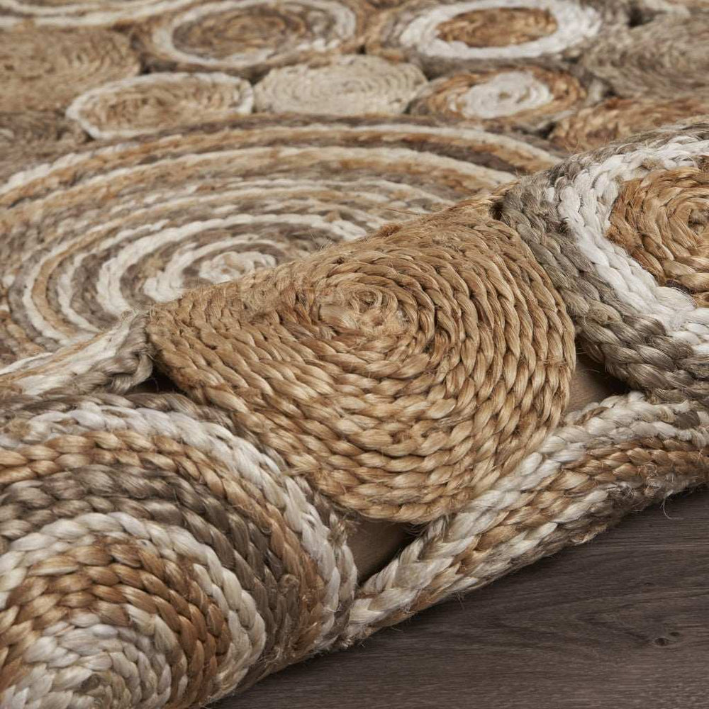 Multi-Toned Intricate Circle Natural Jute Area Rug - Homeroots - Flyclothing LLC