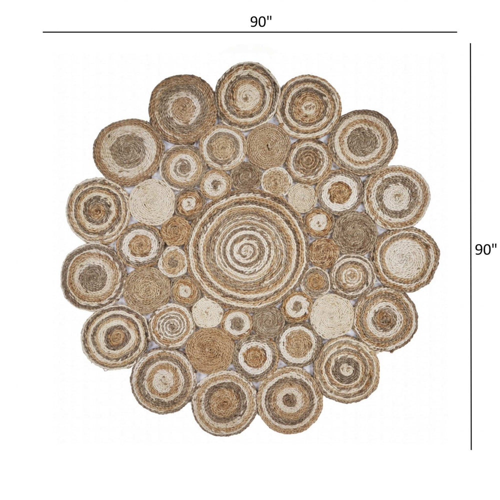Multi-Toned Intricate Circle Natural Jute Area Rug - Homeroots - Flyclothing LLC