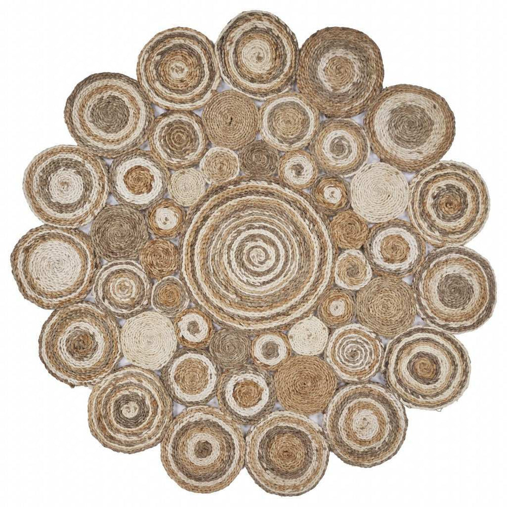 Multi-Toned Intricate Circle Natural Jute Area Rug - Homeroots - Flyclothing LLC