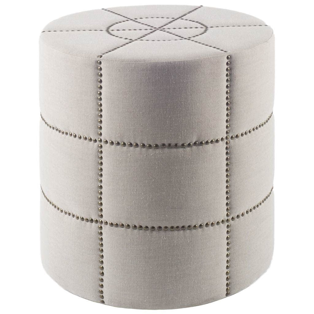 20" Cream Linen Round Footstool Ottoman - Homeroots