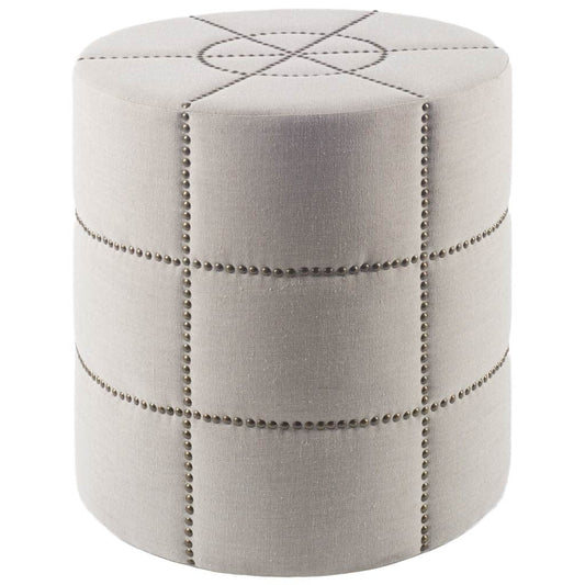 20" Cream Linen Round Footstool Ottoman - Homeroots