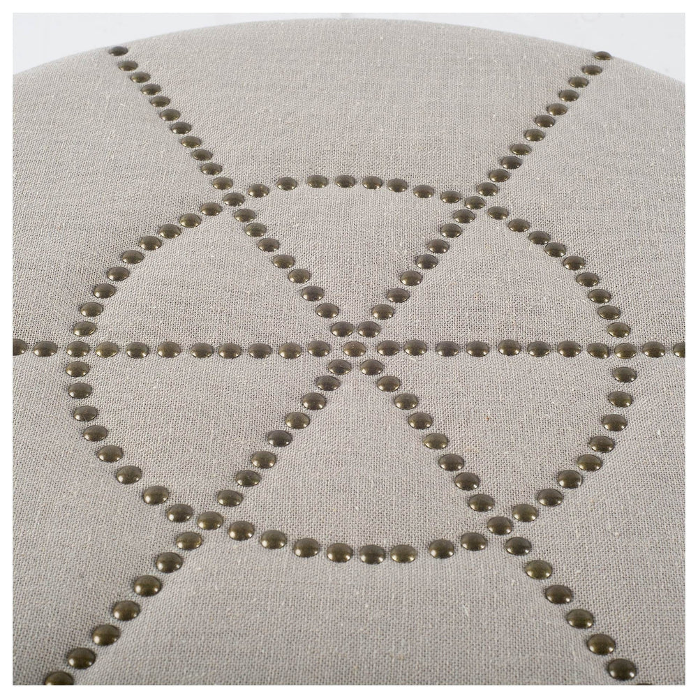 20" Cream Linen Round Footstool Ottoman - Homeroots