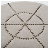 20" Cream Linen Round Footstool Ottoman - Homeroots