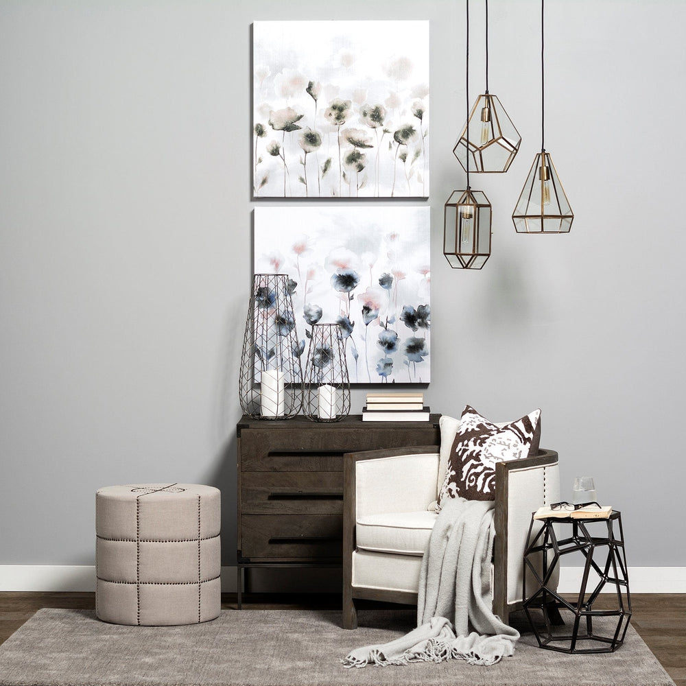 20" Cream Linen Round Footstool Ottoman - Homeroots