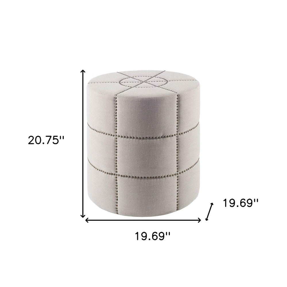 20" Cream Linen Round Footstool Ottoman - Homeroots