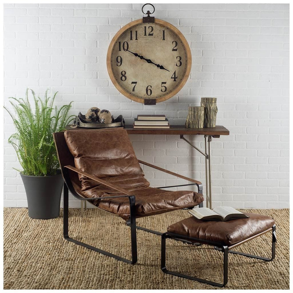 19" Brown Faux Leather Ottoman - Homeroots - Flyclothing LLC
