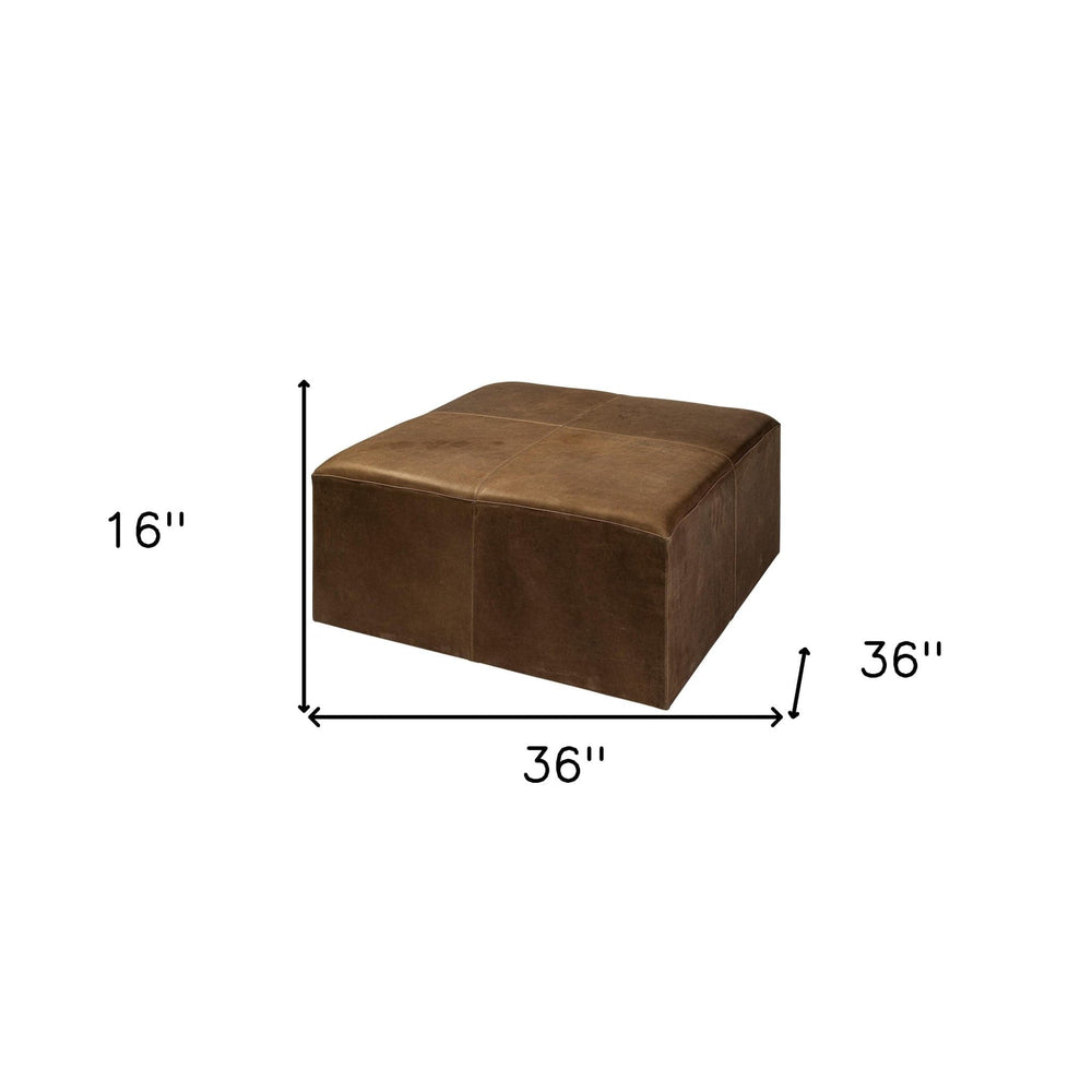 36" Brown Faux Leather Cube Ottoman - Homeroots - Flyclothing LLC