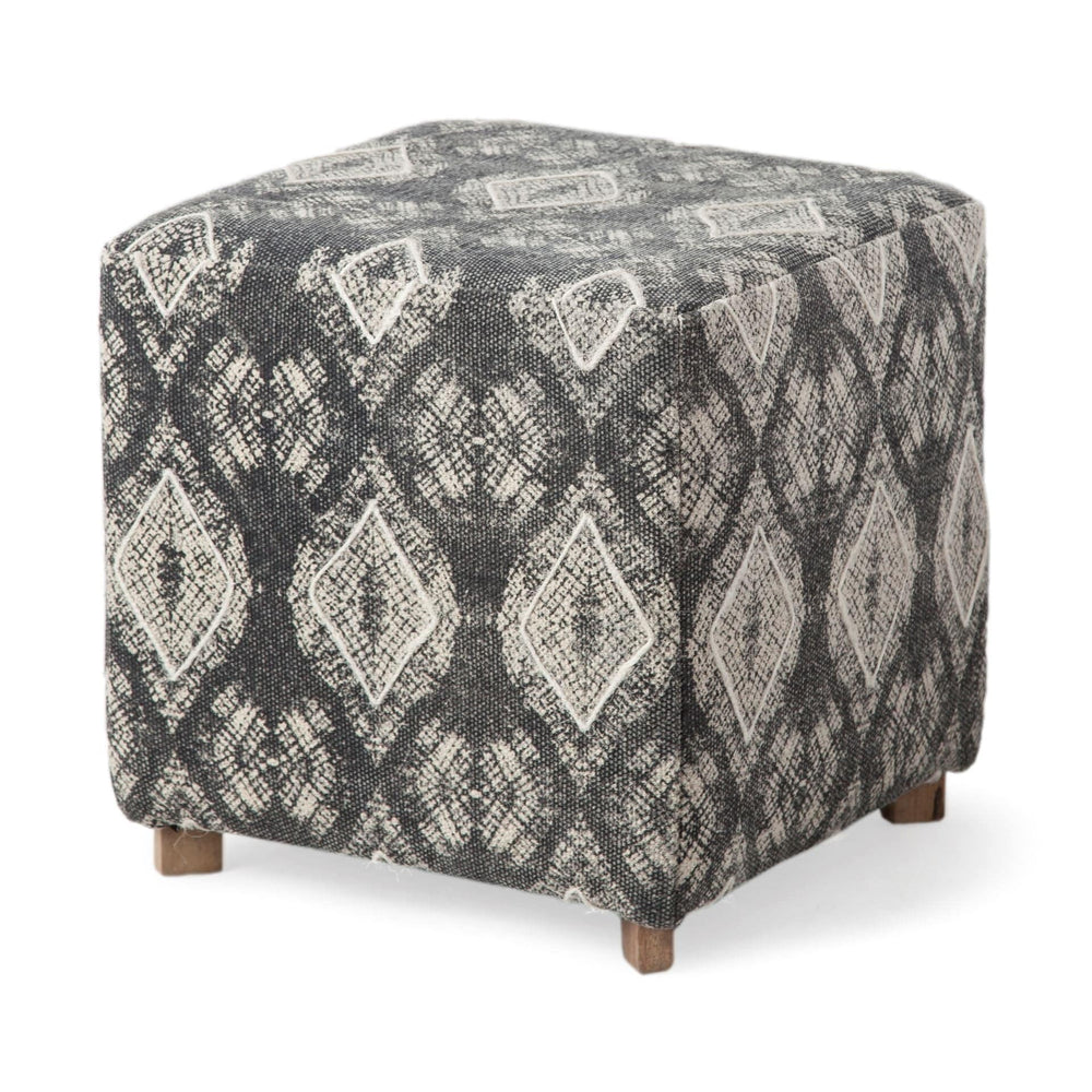 19" Gray 100% Cotton And Brown Cube Ottoman - Homeroots