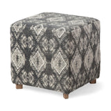 19" Gray 100% Cotton And Brown Cube Ottoman - Homeroots