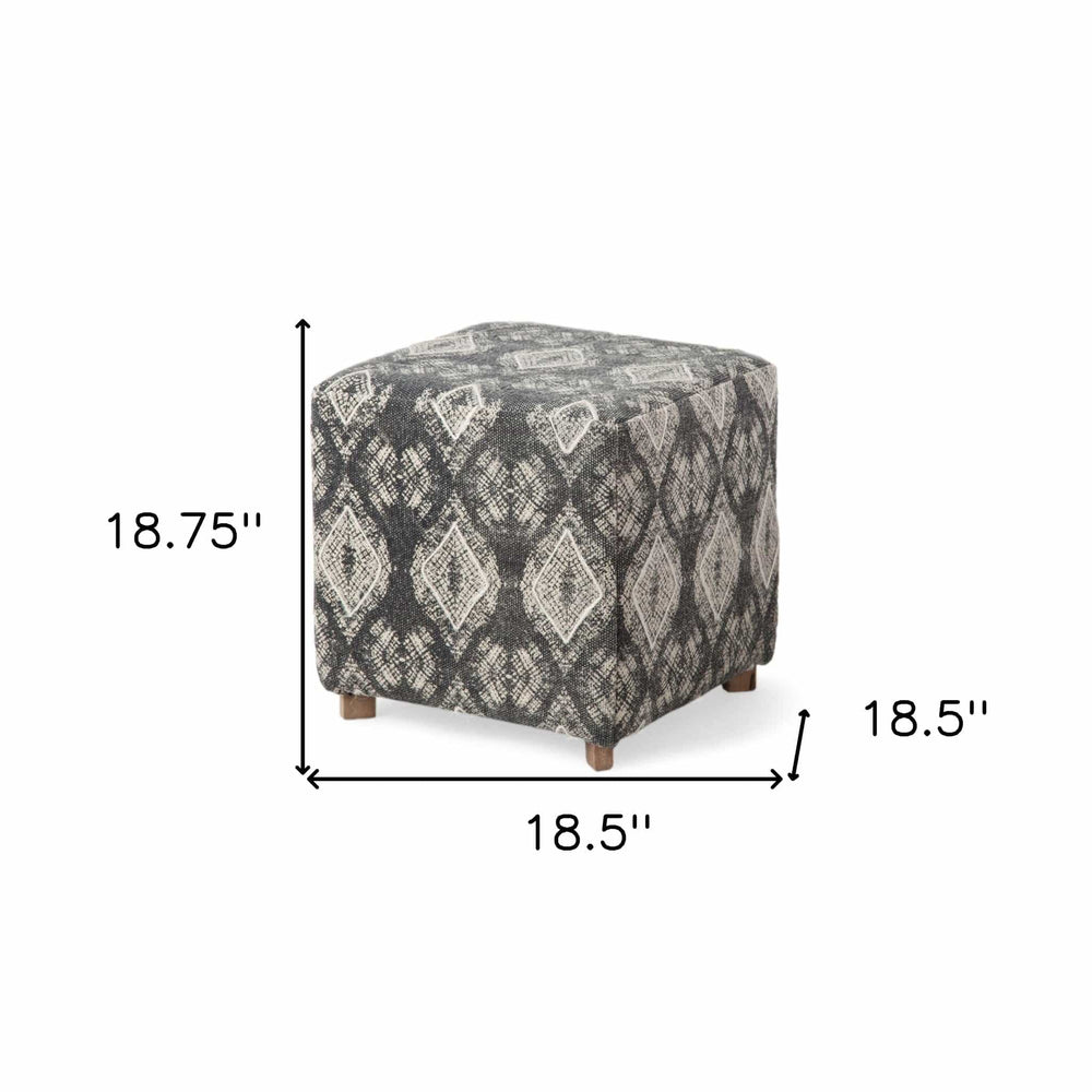 19" Gray 100% Cotton And Brown Cube Ottoman - Homeroots