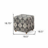 19" Gray 100% Cotton And Brown Cube Ottoman - Homeroots