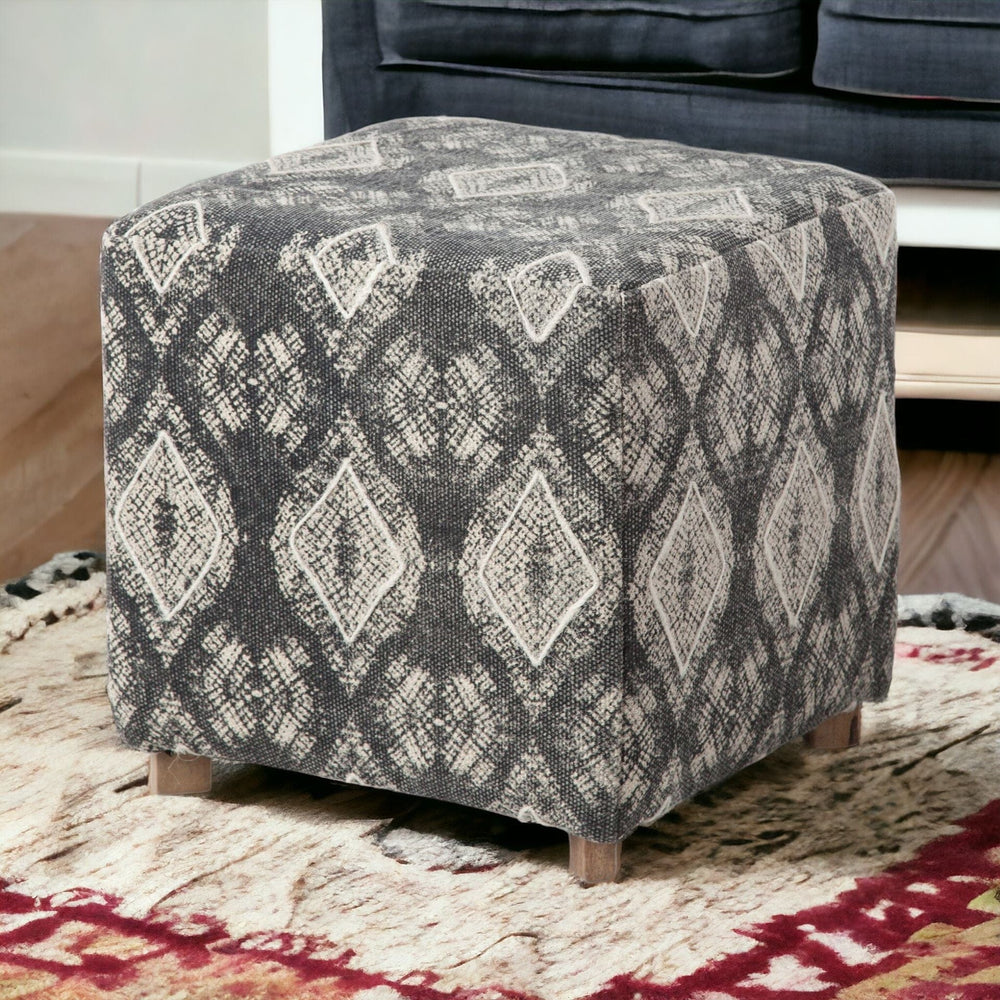 19" Gray 100% Cotton And Brown Cube Ottoman - Homeroots