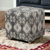 19" Gray 100% Cotton And Brown Cube Ottoman - Homeroots