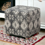 19" Gray 100% Cotton And Brown Cube Ottoman - Homeroots